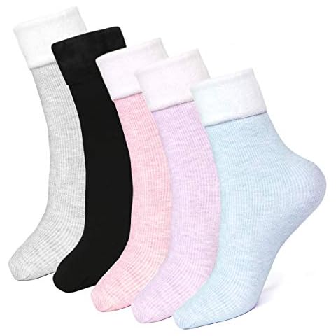 EXTSUD 5 Pairs Winter Warm Cotton Ladies Women Socks, Women Winter Knitting Thicken Warm Cotton Socks Thermal Socks UK 4-6.5 EU 35-39 (5 Colour) Cover