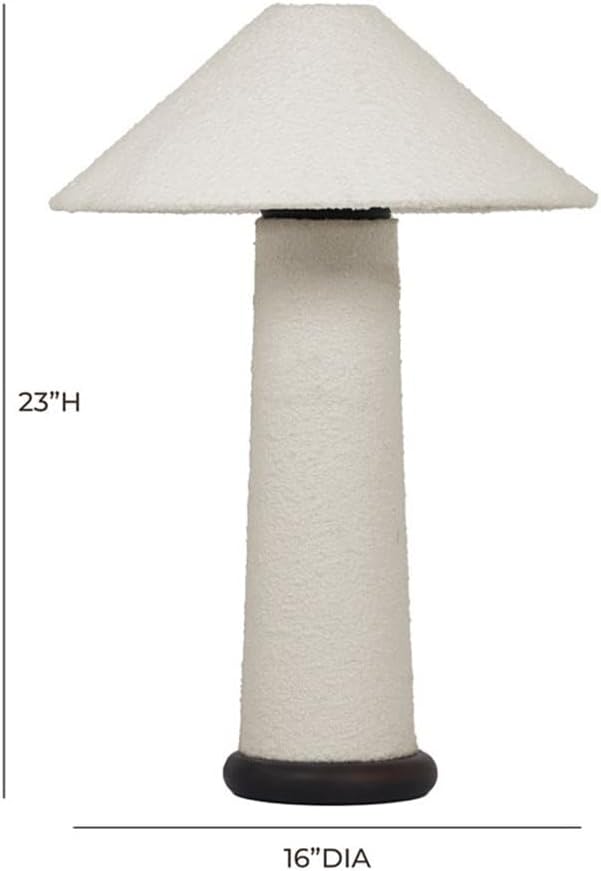Pemberly Row Mid-Century Table Lamp, Boucle Upholstered Texture, White Finish, Wood Base, Conical Shade, UL Certified, Modern Design for Bedroom, Living Room, or Entryway Lighting