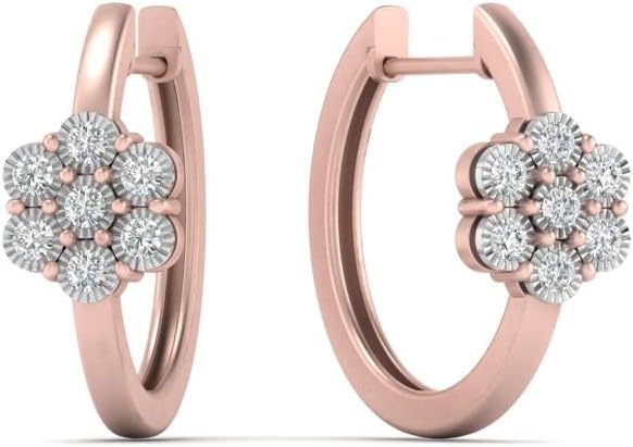Fascinating Diamonds 1/10 Carat Lab Grown Round Cut Diamond Flower Small Two Tone Hoop Earrings 14K Solid Gold For Women Very Good Cut Lab Created Diamond Huggie Earrings (F-H, SI1-SI2, 0.08 c.t.w)
