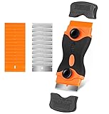 El paquete incluye: 1 pieza nueva actualización de raspador de doble cabeza + 10pcs cuchillas de plástico de seguridad + 10pcs cuchillas de acero inoxidable.