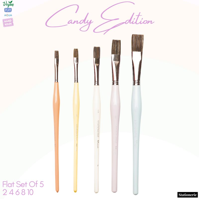 Image of Stationerie Paint Brush Set Handmade Soft Aqua Synthetic Hair with Stainless Wire Ideal for Art Paint, Watercolor, Quill, Oil Acrylics, Artists Brush Set (Flat Candy)