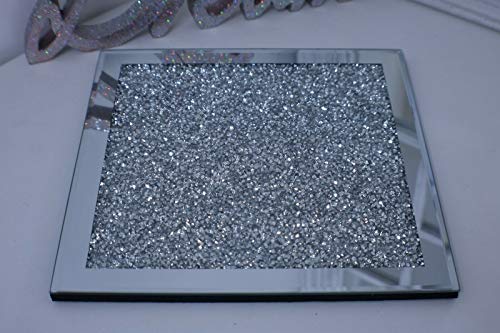 Biznest Set Of Coasters & Placemat Crushed Crystal Sparkle Diamond Glitter Mirrored Silver Home Décor Eye Catching Lovely Display - Image 3
