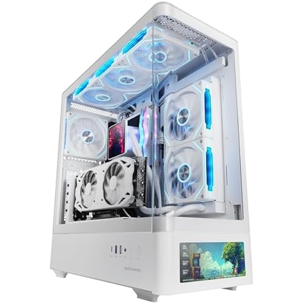 Mars Gaming MC-LCDPRO Obudowa Gamingowa ATX Personalizowany Ekran LCD IPS 7.2 Zakrzywione Hartowane Szkło Przód i Bok Konstrukcja Dwukomorowa Obsługa Chłodzenia Wodnego do 360mm Biały