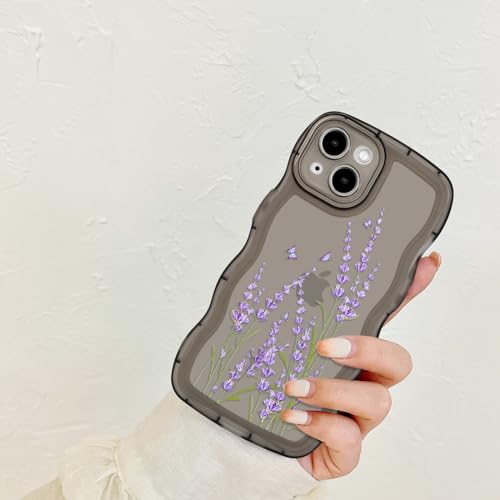 Ownest Compatible with Clear iPhone 13 Case Cute Curly Wave Bumper Flowers Pattern Aesthetic Design Case for Girls Women Soft TPU Protective Phone Cover-Blak Butterfly