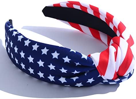 CULHEITE American Flag Knotted Headband Independence Day USA Patriotic Stars Stripes Twist Hair Accessories Wide Knot Holiday Fashion Holiday Styles for Women Girls Gift