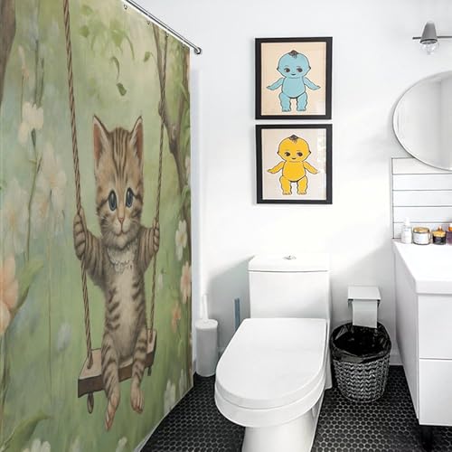 Rideau de douche imperméable chat mignon 168x183 cm pour salle de bain