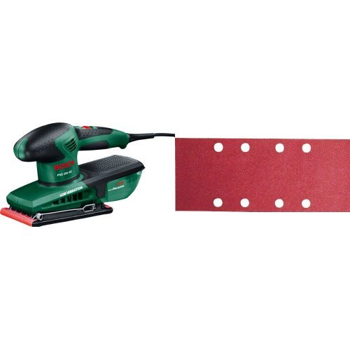 Bosch – PSS 200 AC – Lijadora orbital + 2 609 256 A86 - Juego de hojas de lija de 10 piezas para lijadora orbital