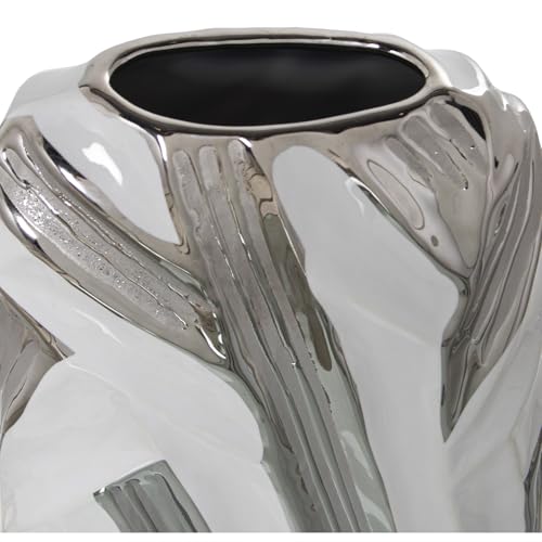Vase céramique blanc argent 16x7x32cm objet déco salon moderne