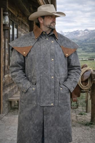 Image of CHALLENGER MENS OIL CLOTH OILSKIN WESTERN AUSTRALIAN DROVER WATERPROOF DUSTER COAT JACKET 23101