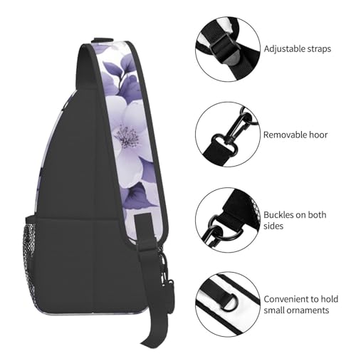 Bolso bandolera con patrón de flores moradas para mujer y hombre miniatura 5