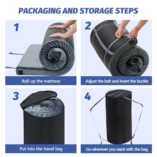 Image of CYMULA Memory Foam Camping Mattress Pad, Sleeping Mat, Portable Roll Up Mattress for Adults, Camping Bed Pads for Sleepover, Car Bed with Travel Bag
