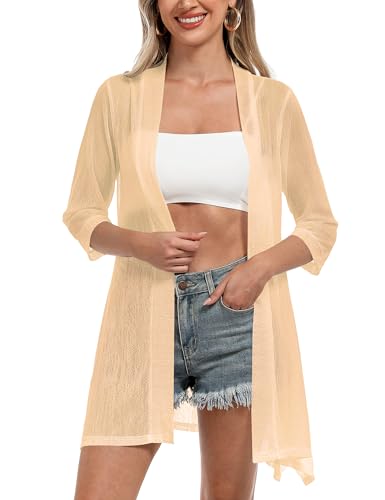 Image of iClosam Women Casual 3 /4 Sleeve Sheer Open Front Cardigan Sweater Kimono