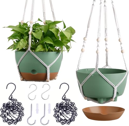 montresor 8 Inch Macrame Self Watering Hanging Planters for Indoor/Outdoor