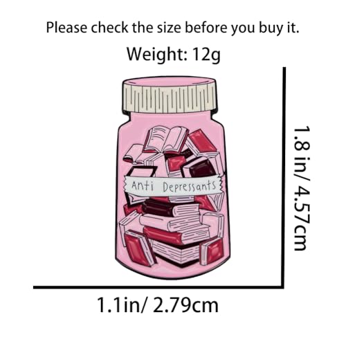 Enamel Pin,Anti Depressants Book Bottle Lapel Pin,Pink Booklover Brooch,Stress Release Brooch,Reading Enthusiast Accessory,Inspired Gift for Book Lovers Teens Friends Family,DIY Decor Collection2