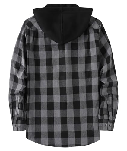 Image of Hooded Flannel Shirts for Men Plaid Long Sleeve Flannel Jacket Hoodies | Button-Down, Lightweight Coat, Classic Plaid Shirts with Hood, Flannel Hoodies with Pocket