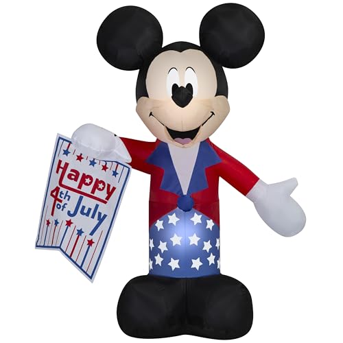 Gemmy 5 FT Patriotic Mickey Mouse Inflatable with American Flag Lighted Airblown Disney 4th of July Blow Up Outdoor Yard Decoration