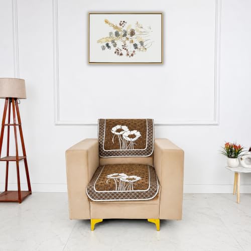 Image of Homerz Premium Chenille Fabric Sofa Cover | Soft, Durable & Dustproof | Decorative Couch Cover (Florida Chocolate, 1 Seater, Seat Cover with Backrest)