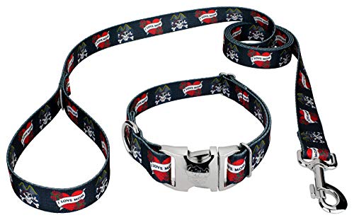 Country Brook Petz - Premium I Love Mom Dog Collar and Leash Attitude Collection Featuring Untamed Designs (1 Inch, Large)