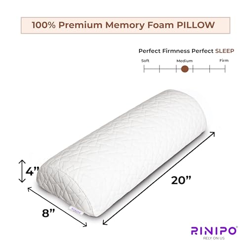 Image of Leg Support Pillow Orthopaedic Memory Foam 20 Inch - Half Moon Bolster (White) - 2 Year Warranty - Knee Pain Relief, Back Alignment Roll for Sleeping & Office Sitting - Washable Velvet Cover