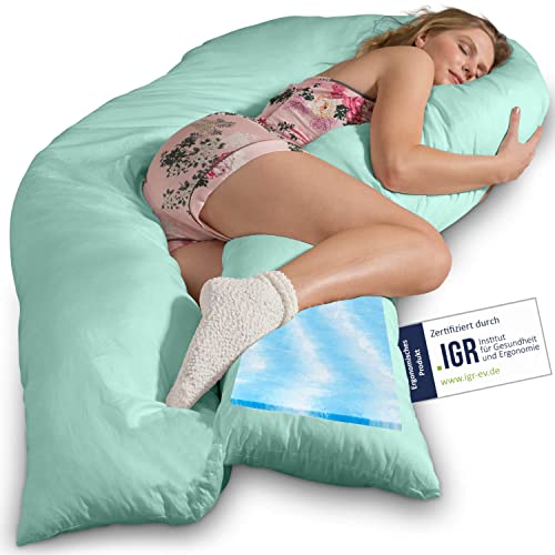 Traumreiter Visco XXL Seitenschläferkissen mit Bezug Mint | Hybrid Kissen...