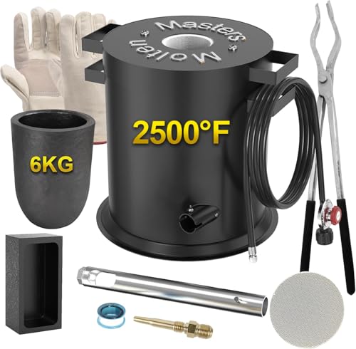 MMasters 6KG Propane Metal Melting Furnace Kit with Gloves, 2500℉ High-Efficiency Metal Foundry for Gold, Silver, Copper, and Aluminum Smelting, Ideal for Jewelry Making and Metal Casting