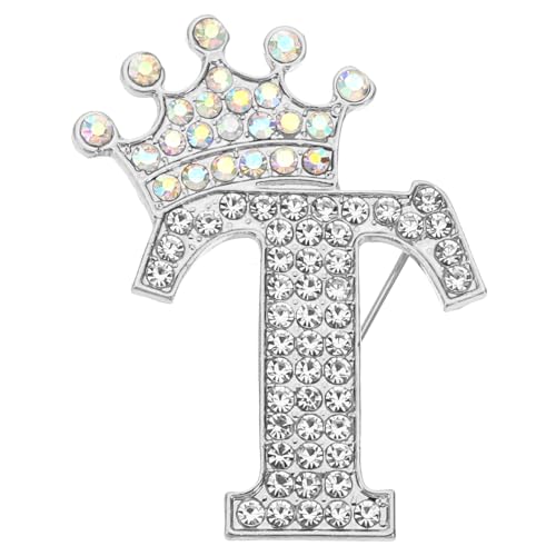 Image of PATIKIL Letter Brooch Pins, Crown Initial Rhinestone Alphabet Letter Lapel Badges Pin for Women Suits