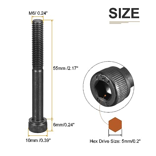 DTGN M6x55mm Socket Head Cap Screws Bolts, 20Pcs 12.9 Grade Alloy Steel, Metric Machine Hex Socket Screw, Hex Drive - Image 2