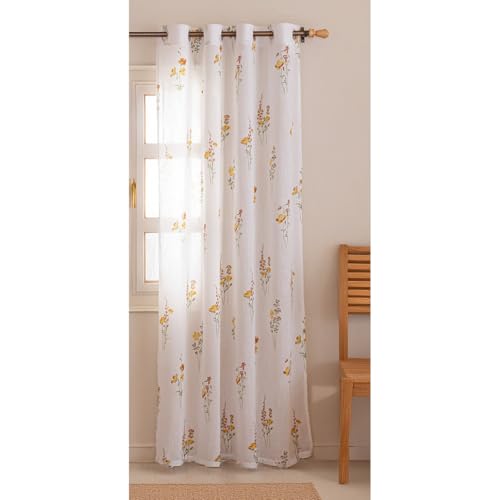 Image of HOMEMONDE Sheer Window 5 Feet Curtains 1 Piece - Printed Sheer Light Filtering Curtain with Eyelets - (60 Inches, Opulent Bloom)