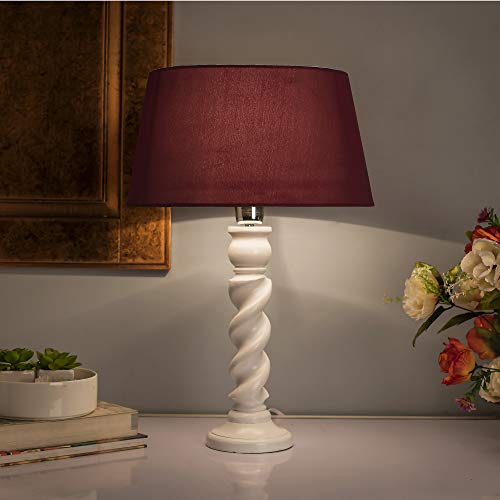 Image of Homesake Classic Twister Wooden Table Lamp with Fabric Shade | Handcrafted Bedside Lamp with E27 Holder| Bulb Included |Warm Light Night Lamp for Bedroom, Living Room, Study & Home Decor, Red
