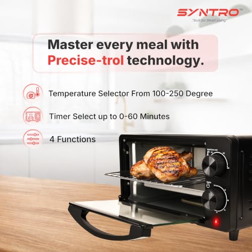 Image of Syntro Heatify 10L OTG (Oven Toaster Grill), Adjustable Temperature Control with Timer, Compact Baking, Grilling & Toasting Oven, Black