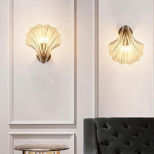 Apliques de pared de concha en latón con cristal de oro E14 6