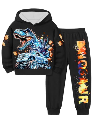 Image of Toddler Boy Clothes Dinosaur Printed Hoodies Long Sleeve Pant Sets | Toddler Clothes for Boys Sweatpants Set T-Rex Sweatshirts 2pcs Toddler Boy Outfits Fall Winter Spring
