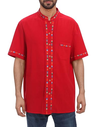 Men's Mexican Guayabera Shirt Short Sleeve Button Down Embroidered Shirt for Cinco De Mayo Traditional Mexican Shirts2