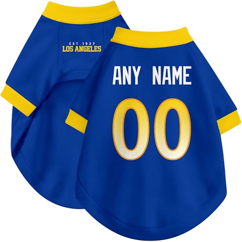 Image of Los Angeles R Dog Clothes Jersey Style Personalized Pet T Shirt with Custom Name Number for Small Medium Large Dogs