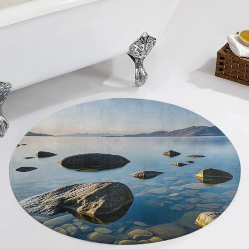 Tapis rond coucher du soleil 80cm en velours doux et absorbant - 6