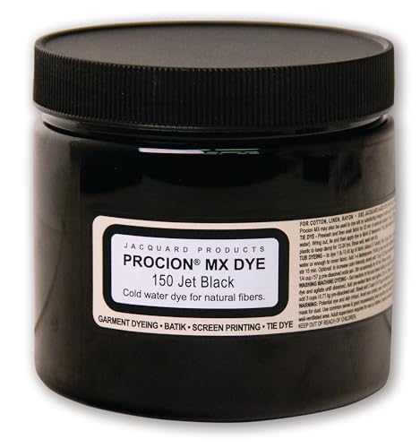 Jacquard Procion MX Jet Black Tie Dye Powder, 8 Ounce Jar for Fabric and Clothing | Permanent and Washfast