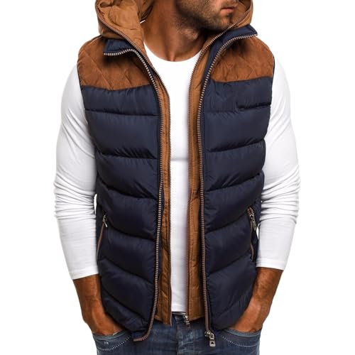 Thatrich Mens Puffer Vest with Hood Zip Up Sleeveless Jacket Sherpa Lined Hoodie Casual Winter Vests Fleece Warm Jacket Coats