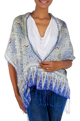NOVICA Silk batik scarf, 'Royal Java Blue'2