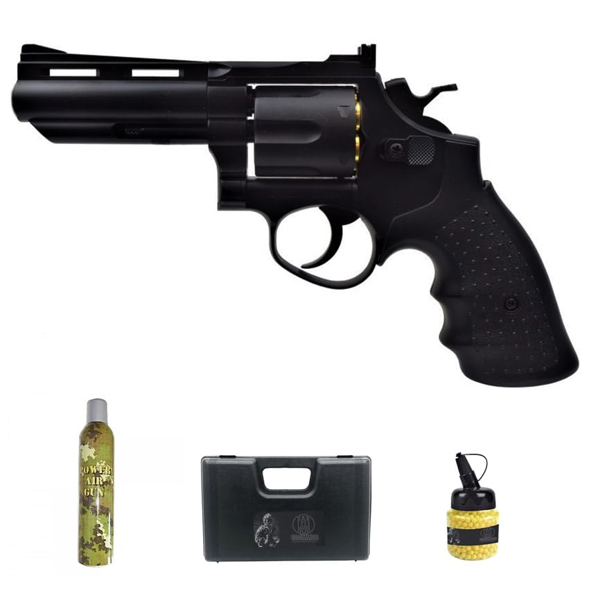Revolver HFC 132B 4″ Noir | Pistolet à Airsoft Calibre 6 mm et Green Gas + Mallette + Bouteille...