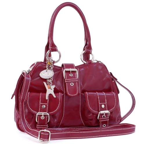 Catwalk Collection Handbags - Sac Bandoulière Femme Cuir - Sac Porté Main Moyen Avec Bandoulière Réglable et Détachable - Multipoches - FAITH - Rouge