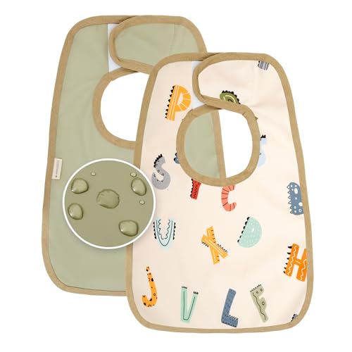 MIMUSELINA | Pack de 2 Baberos Bebe Impermeables | Babero Bebe Recien Nacido Facil de Poner | Ideales para Guarderia y Primeras Comidas | Comodos y Reutilizables | Hecho en Espana