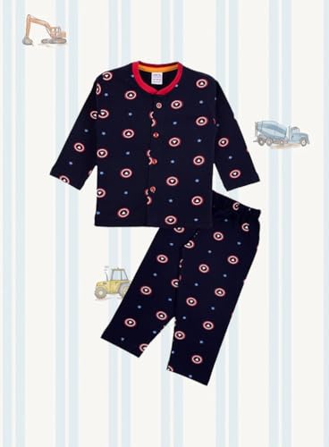 Image of 3BROS Kids Pure Cotton Night Suit Set | Boys Girls Printed Sleepwear Shirt & Pajama Clothing Combo | Soft Breathable Night Dress Outfit | Pack of 2