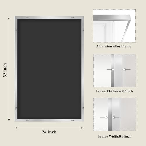 Image of Koonmi Silver Rectangle Wall Mirror, 24x32 Inch Bathroom Mirror, Aluminum Frame Vanity Mirror for Entryway, Living Room, Bedroom Bathroom, Hangs Horizontally or Vertically