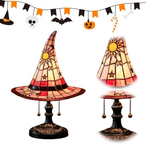 Stained Glass Witch Hat Lamp, Retro Resin Gothic Witch Hat Night Light — view 8