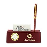 Personalized Solid Rosewood Business Card Holder with Clock and Pen for Men