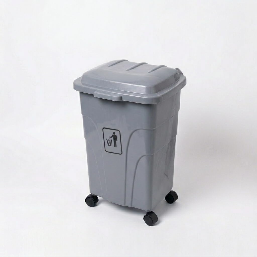 Cubo de Basura con Ruedas Auren 70L, Papelera de Reciclaje Grande con 4 Ruedas Giratorias, Contenedor de Plástico Resistente para Hostelería, Restaurantes y Terrazas, 45x44x68 cm (Gris)