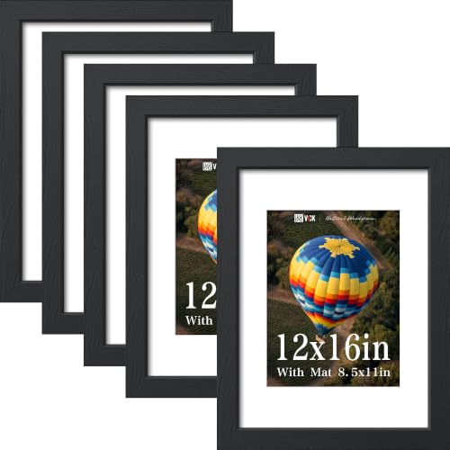 Image of VCK 12x16 Picture Frame 5 Pack, Black Exclusive Wood, Real Glass, for Print