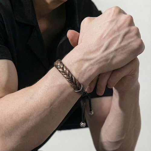 Pulsera de cuero trenzado ajustable para hombre miniatura 2
