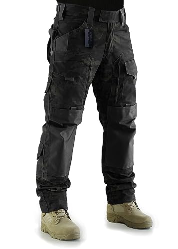 ZAPT Tactical Pants Molle Ripstop Combat Trousers Hunting Army Camo Pants for Men (Camo Black, S)