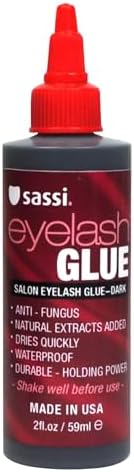 Sassi Eyelash Glue Dark 2oz | Quick-Drying, Natural Extract Formula, Waterproof, Durable Hold, Long-Lasting, Lash Adhesive | Made in USA